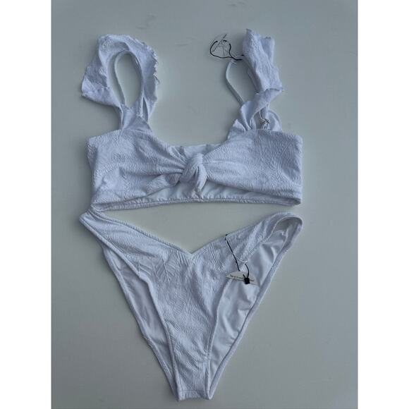 JMP The Label Ruffle Sleeve White Textured Knotted Bikini Set - XL NWT - Picture 1 of 7